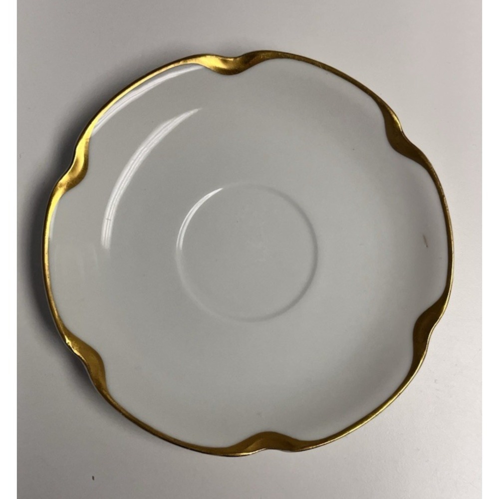 Haviland Limoges Silver Anniversary Flat Cup Saucer Replacement Gold Rim 5 3/8"